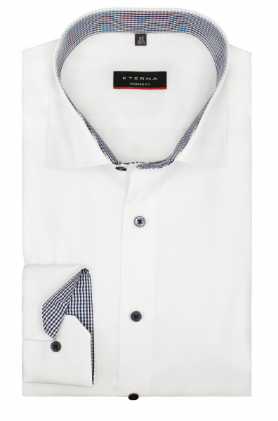 Eterna Herren Langarm Hemd Weiß Modern Fit, Bügelfrei, 100% Baumwolle | Kentkragen ohne Brusttasche